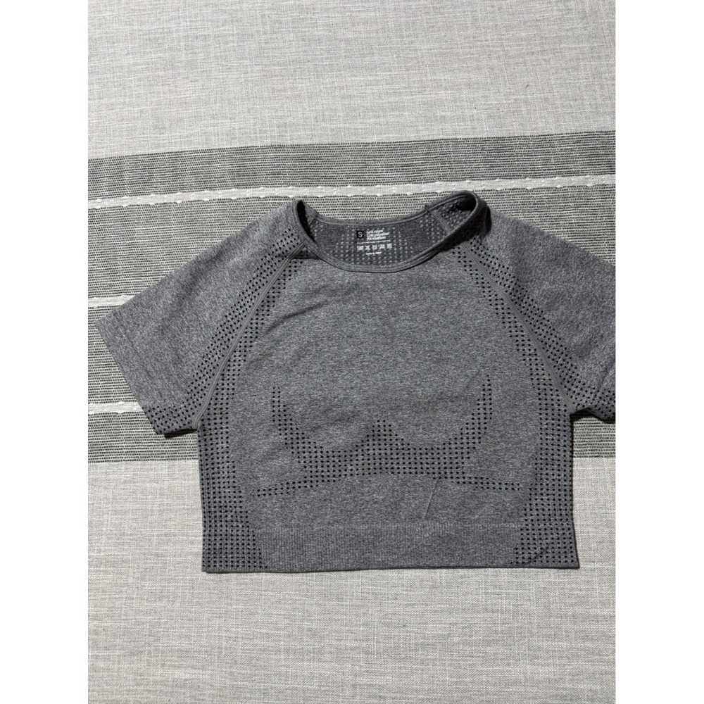 Seamless Short Sleeve Crop Top Heather Grey Perforated Athletic‎ Shirt Small